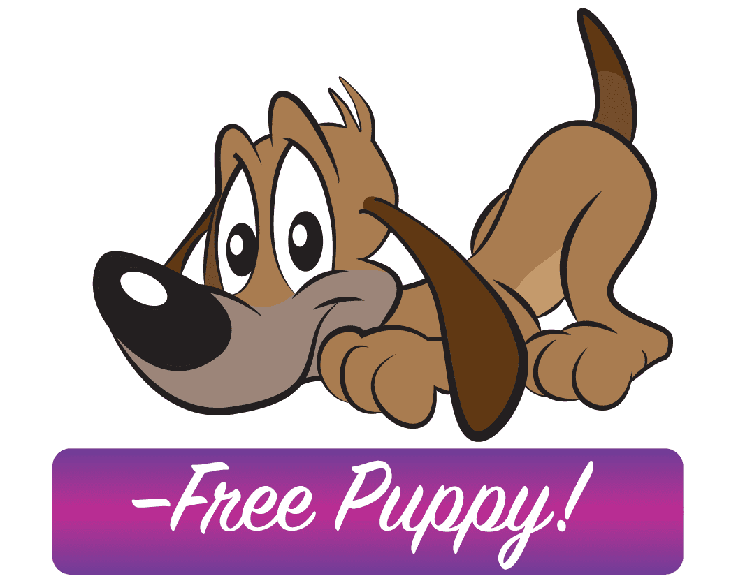 Cute cartoon puppy with Free Puppy sign