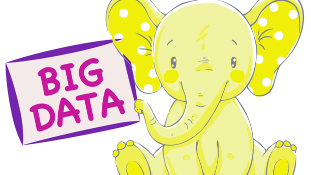 Big Data sign next to cute baby yellow elephant