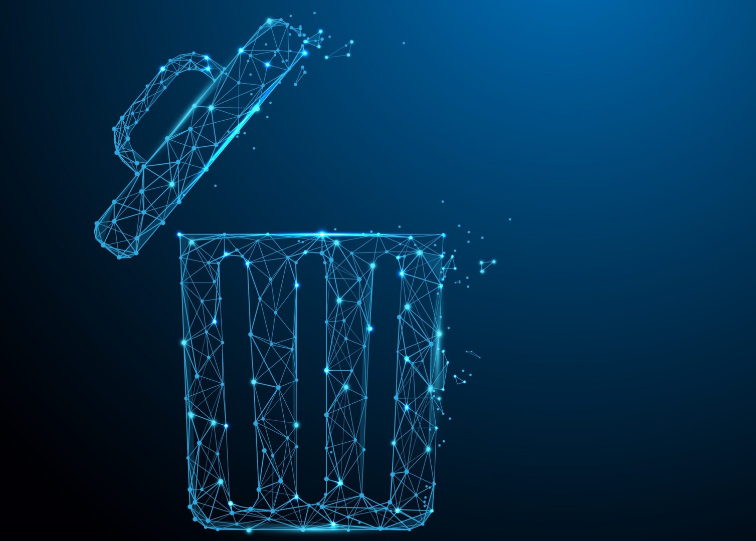Digital image of a trash can made of data points on blue background