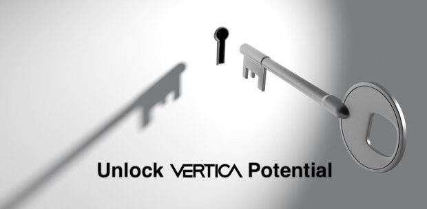 A key with a key hole and Unlock Vertica Potential in text at the bottom