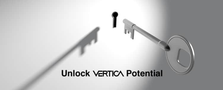 A key with a key hole and Unlock Vertica Potential in text at the bottom