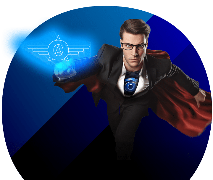 Superhero image with OpenText Aviator logo